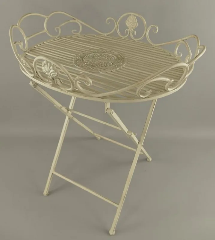 Casa Padrino mesa auxiliar de jardín Art Nouveau blanco rústico 63 x 48 x A. 70 cm - Mesa de jardín plegable de metal - Muebles de Jardín Barrocos y Art Nouveau Wochenendangebot
