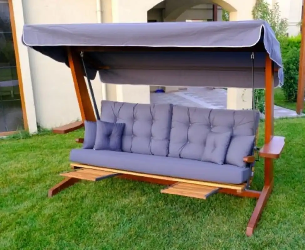 Saisonangebot Casa Padrino columpio de Hollywood de lujo púrpura / marrón - Columpio de jardín resistente a la intemperie con toldo para el sol - Columpio de Terraza de Jardín - Muebles de Hotel