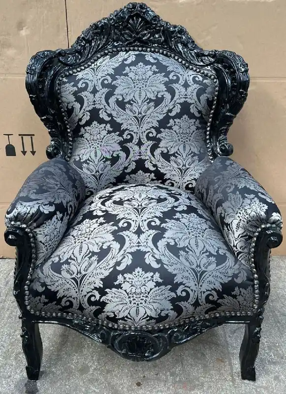 Casa Padrino sillón barroco plata patrón / negro - Sillón de salón de madera maciza hecho a mano - Sillón de salón de estilo antiguo - Muebles de salón de estilo barroco - Muebles barrocos Super-Preis