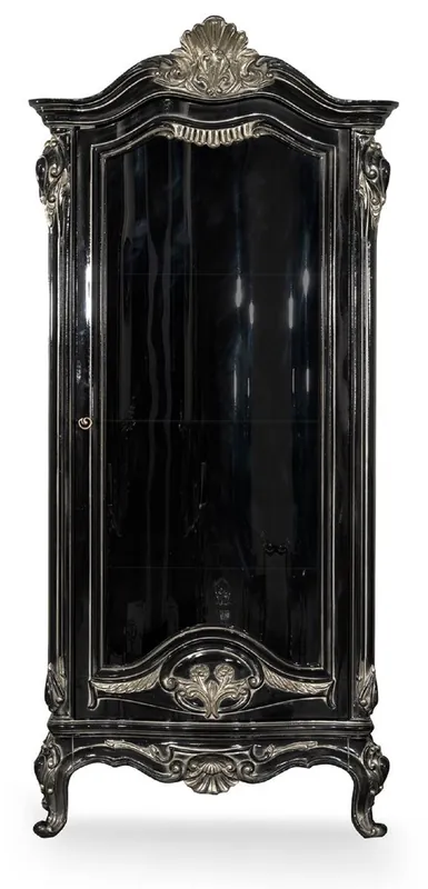 Casa Padrino vitrina barroco de lujo negro / plata - Magnífica vitrina de madera maciza con puerta de vidrio - Muebles barrocos hechos a mano - Noble y Magnífico Günstig