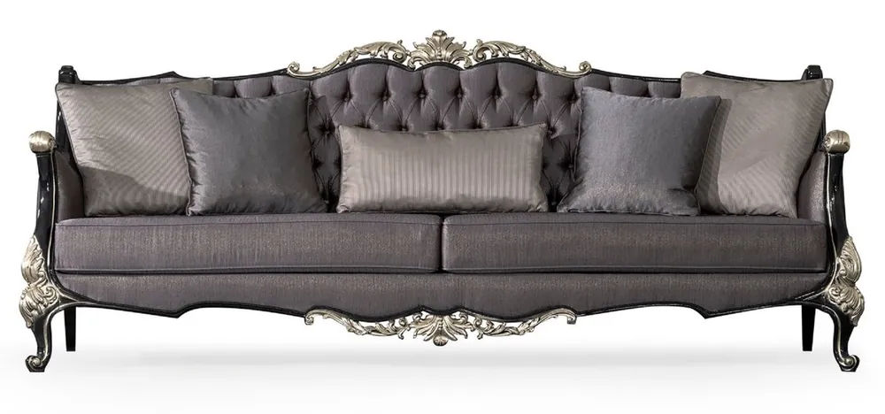 Preiswert Casa Padrino sofá de salón barroco de lujo púrpura / negro / plata - Magnífico sofá estilo barroco hecho a mano con cojines - Muebles de salón de lujo en estilo barroco - Muebles barrocos