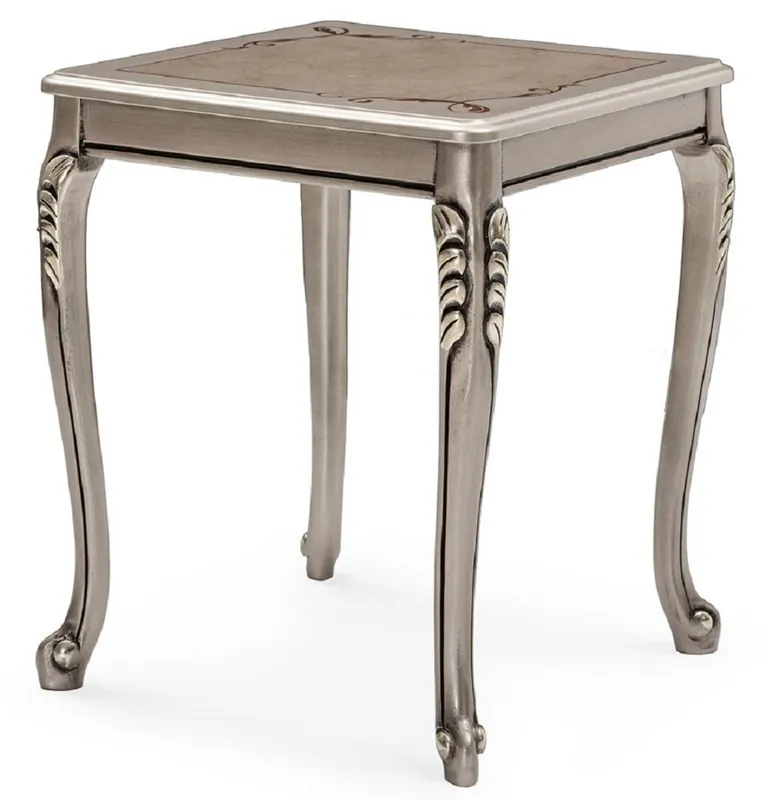 Neue Ware Casa Padrino mesa auxiliar barroco de lujo plata - Mesa cuadrada de madera maciza en estilo barroco - Muebles de salón de lujo en estilo barroco - Muebles barrocos - Noble y Magnífica