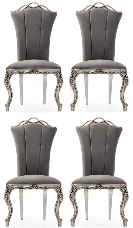 Neu Im Sortiment Casa Padrino conjunto de 4 sillas de comedor barrocos de lujo gris / plata - Sillas de cocina de estilo barroco magníficos - Muebles de comedor barrocos - Muebles barroco