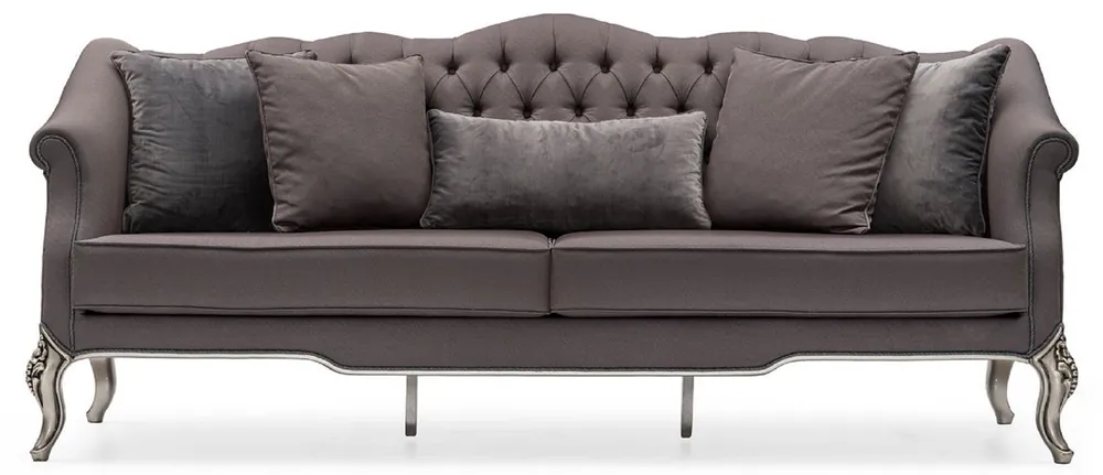 Ausverkauf Casa Padrino sofá de salón barroco de lujo gris / plata - Sofá barroco hecho a mano con cojines decorativos - Muebles barrocos - Muebles de salón de lujo en estilo barroco - Noble y Magnífico