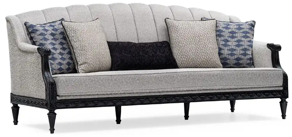Neu Casa Padrino sofá de salón barroco de lujo plata / negro - Sofá barroco hecho a mano con cojines decorativos - Muebles barrocos - Muebles de salón de lujo en estilo barroco - Noble y Magnífico