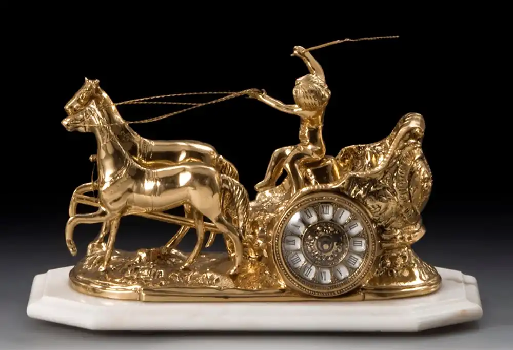 Casa Padrino reloj de mesa barroco de lujo oro / blanco 42 x A. 25 cm - Reloj de bronce hecho a mano estilo barroco - Reloj de escritorio barroco - Decoracion escritorio barroco Preis Gesenkt