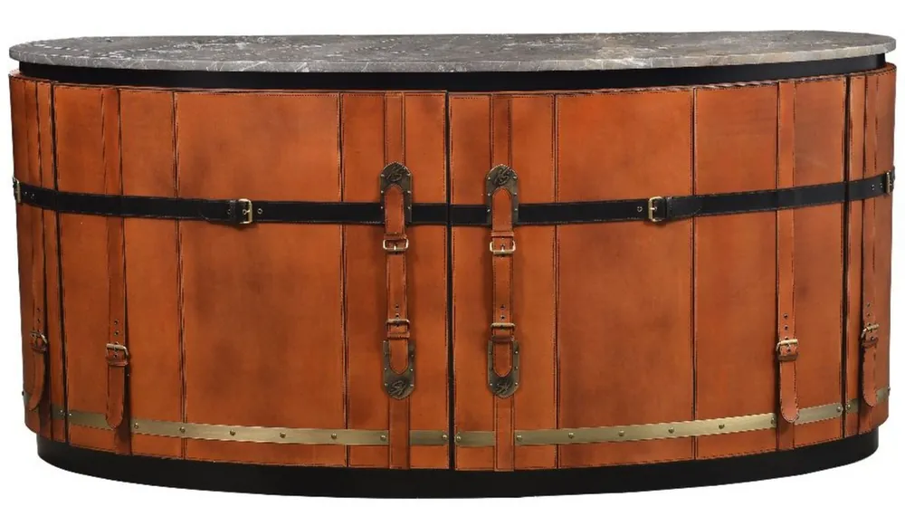 Top-Angebot Casa Padrino aparador de lujo marrón / negro / gris / latón 184 x 48 x A. 87 cm - Armario curvo de madera maciza con 2 puertas y tapa de mármol - Muebles de salón - Muebles de lujo