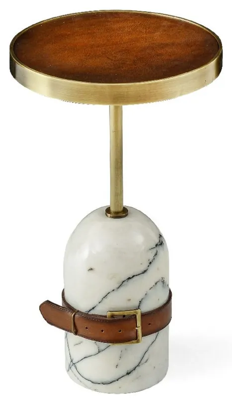 Preiswert Casa Padrino mesa auxiliar de lujo marrón / latón / blanco Ø 29,5 x A. 51,5 cm - Mesa redonda con base de mármol - Muebles de salón - Muebles de lujo