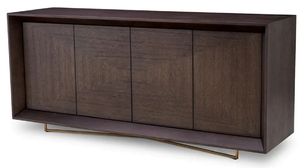 Casa Padrino aparador de lujo moka / latón 180 x 50 x A. 80,5 cm - Armario de chapa de roble con 4 puertas - Muebles de lujo - Muebles de hotel - Interiores de lujo Must-Have