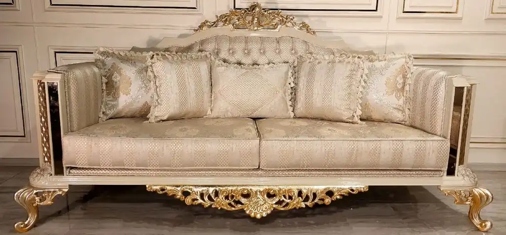 Knallerangebot Casa Padrino sofá de salón barroco de lujo oro / crema / oro - Sofá de estilo barroco hecho a mano - Muebles de salón de lujo en estilo barroco - Muebles barrocos - Noble y Magnífico