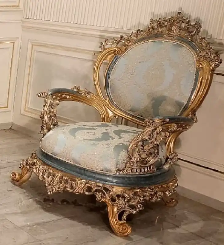 Casa Padrino sillón de salón barroco de lujo turquesa / crema / oro - Sillón de estilo barroco hecho a mano - Muebles de salón de lujo en estilo barroco - Muebles barrocos - Noble y Magnífico Günstig
