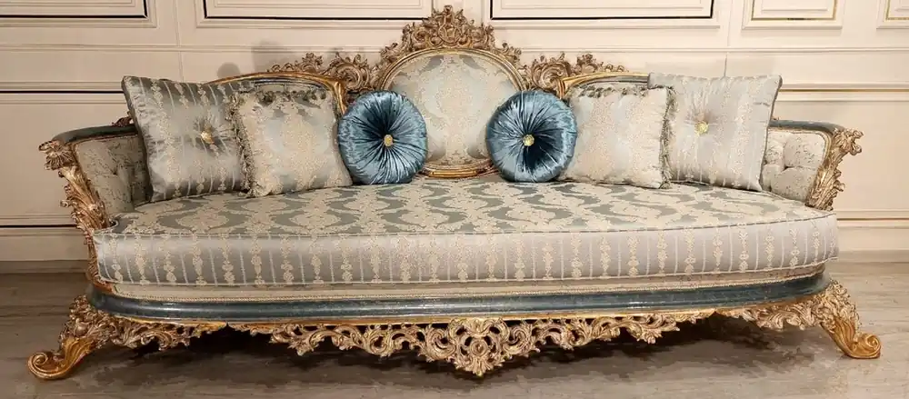 Jetzt Kaufen Casa Padrino sofá de salón barroco de lujo turquesa / crema / oro - Sofá de estilo barroco hecho a mano - Muebles de salón de lujo en estilo barroco - Muebles barrocos - Noble y Magnífico