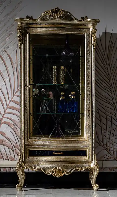Neu Casa Padrino vitrina barroco de lujo plata / negro / oro - Magnífica vitrina de estilo barroco con puerta y cajón de vidrio - Muebles barrocos hechos a mano - Noble y Magnífico