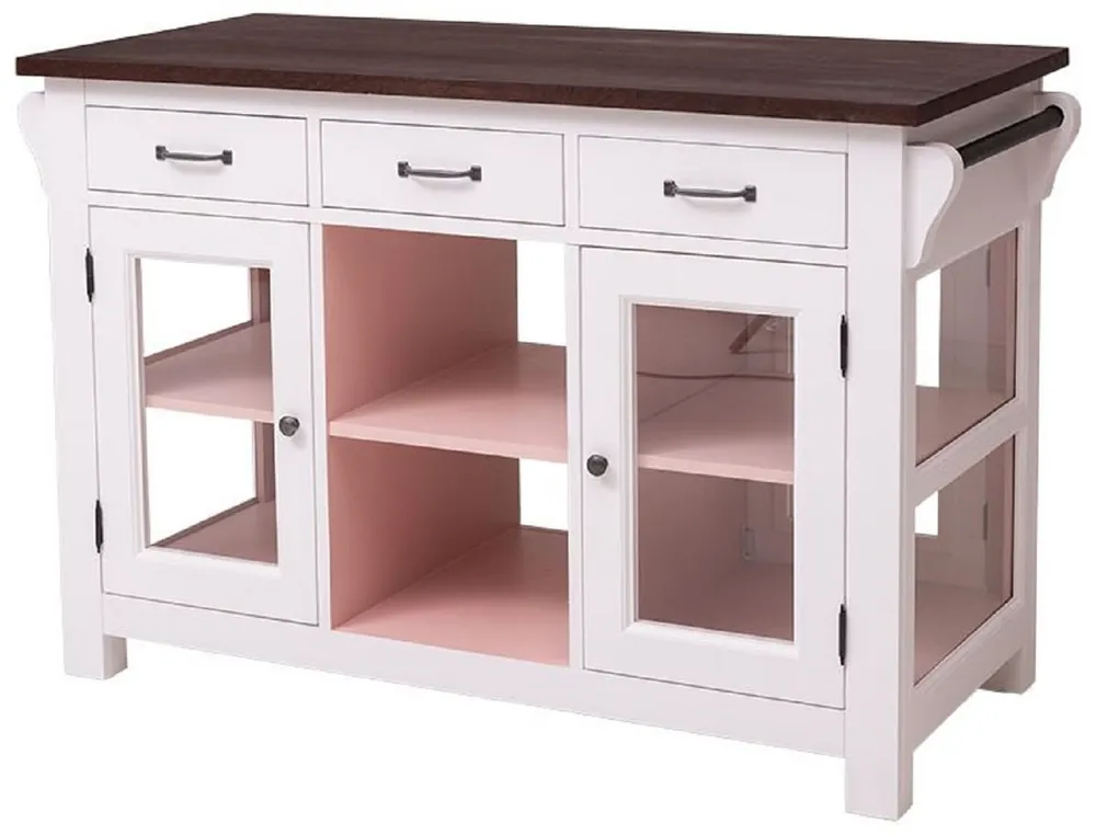 Casa Padrino isla de cocina de estilo campestre gris claro / rosa / marrón oscuro 135 x 65 x A. 90 cm - Gabinete de comedor de madera maciza - Mueble de comedor de madera maciza estilo campestre Nur Für Kurze Zeit