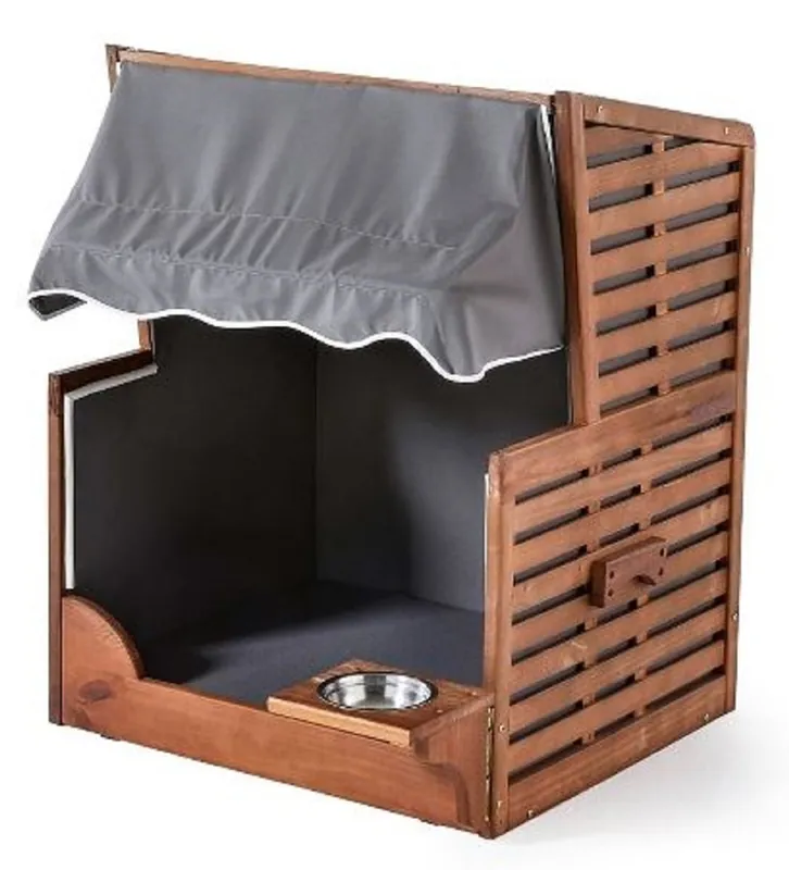 Saisonangebot Casa Padrino silla de playa para perros con cuenco de agua marrón / gris / blanco 75 x 65 x A. 87 cm - Muebles para perros - Muebles para animales - Muebles de jardín - Muebles de exterior