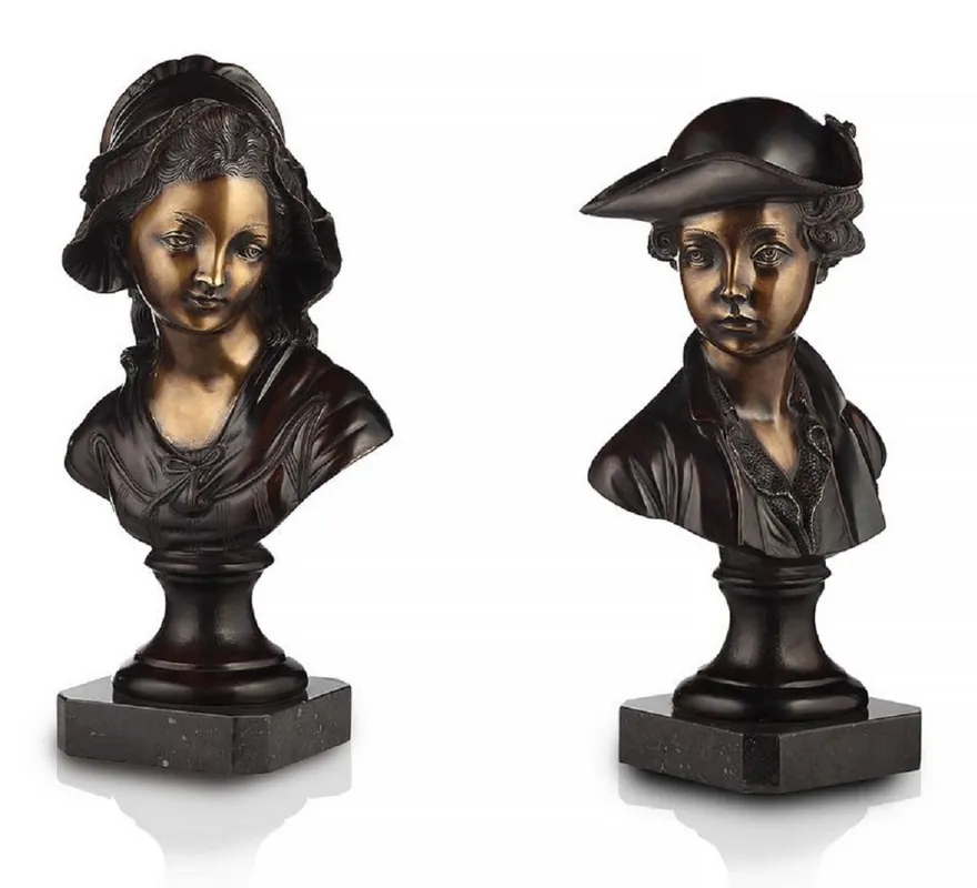 Casa Padrino conjunto de busto de mujer Art Nouveau de lujo bronce con pátina / negro A. 55 cm - Esculturas decorativas de bronce hechas a mano con base de mármol - Hecho en Italia Nur Für Kurze Zeit