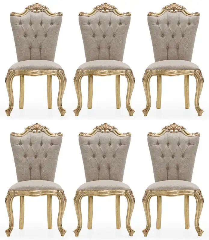 Direkt Vom Hersteller Casa Padrino conjunto de 6 sillas de comedor barrocos de lujo gris / oro - Sillas de cocina de estilo barroco magníficos - Muebles de comedor barrocos - Muebles barroco