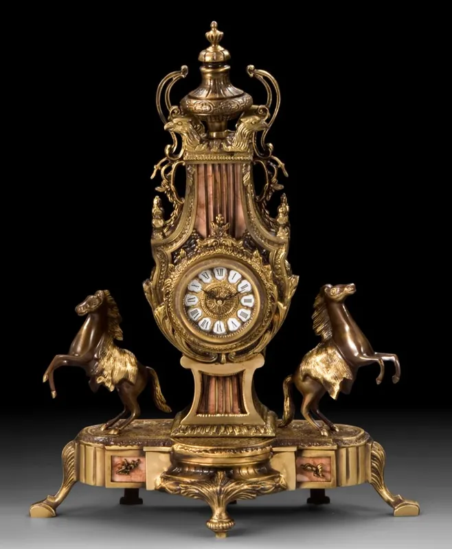 Casa Padrino reloj de mesa barroco de lujo oro / bronce / beige 43 x A. 54 cm - Reloj de bronce hecho a mano estilo barroco - Reloj de escritorio barroco - Decoracion escritorio barroco Direktkauf