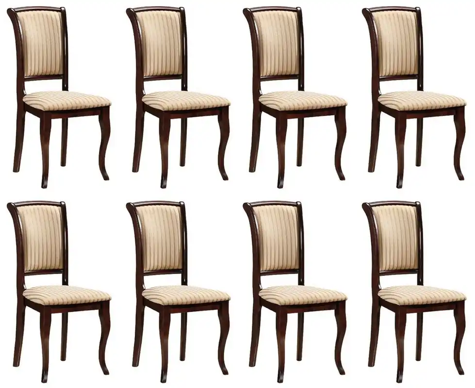 Jetzt Bestellen Casa Padrino Conjunto de 8 Sillas de Comedor Art Nouveau Crema / Oro / Marrón Oscuro 44 x 44 x A. 96 cm - Sillas de Cocina de Madera Maciza con Rayas - Muebles de Comedor Barroco y Art Nouveau
