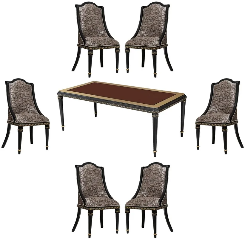 Casa Padrino conjunto de comedor barroco de lujo plata patrón / marrón / negro / oro - 1 Mesa de Comedor Barroco y 6 Sillas de Comedor Barrocos - Muebles de comedor de lujo estilo barroco Sonderangebot