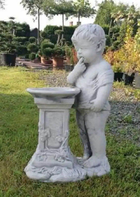 Casa Padrino Escultura Art Nouveau Niño con Bañera para Pájaros Gris A. 50 cm - Elegante Decoración de Jardín Figura de Piedra - Accesorios de Decoración de Jardín Barroco y Art Nouveau Schneller Versand