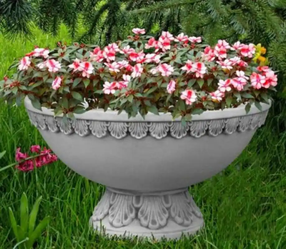 Schnäppchen Casa Padrino maceta decorativo de jardín barroco gris Ø 60 x A. 35 cm - Macetero redondo de estilo barroco - Decoración barroco de jardín - Decoración barroco de terraza - Accesorios barroco