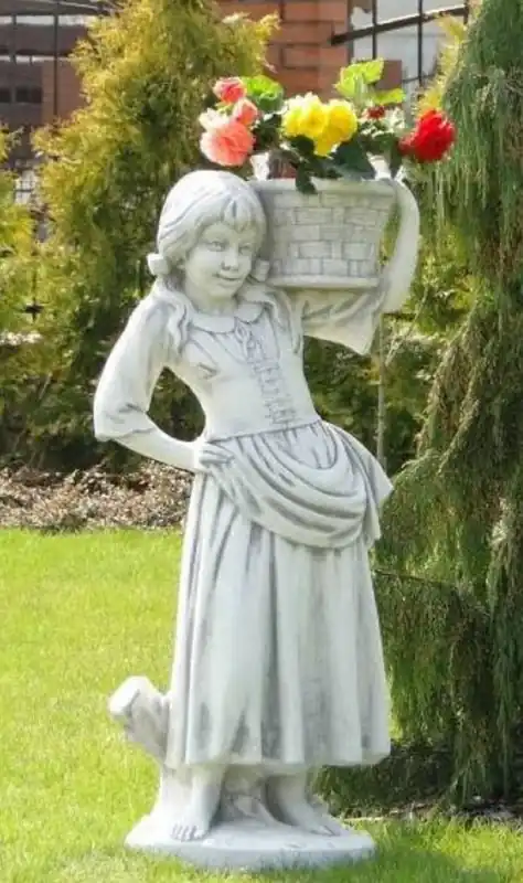 Casa Padrino Escultura Art Nouveau Chica con Maceta Gris 50 x 40 x A. 67 cm - Elegante Decoración de Jardín Figura de Piedra con Maceta - Accesorios de Decoración de Jardín Barroco y Art Nouveau Preiswert