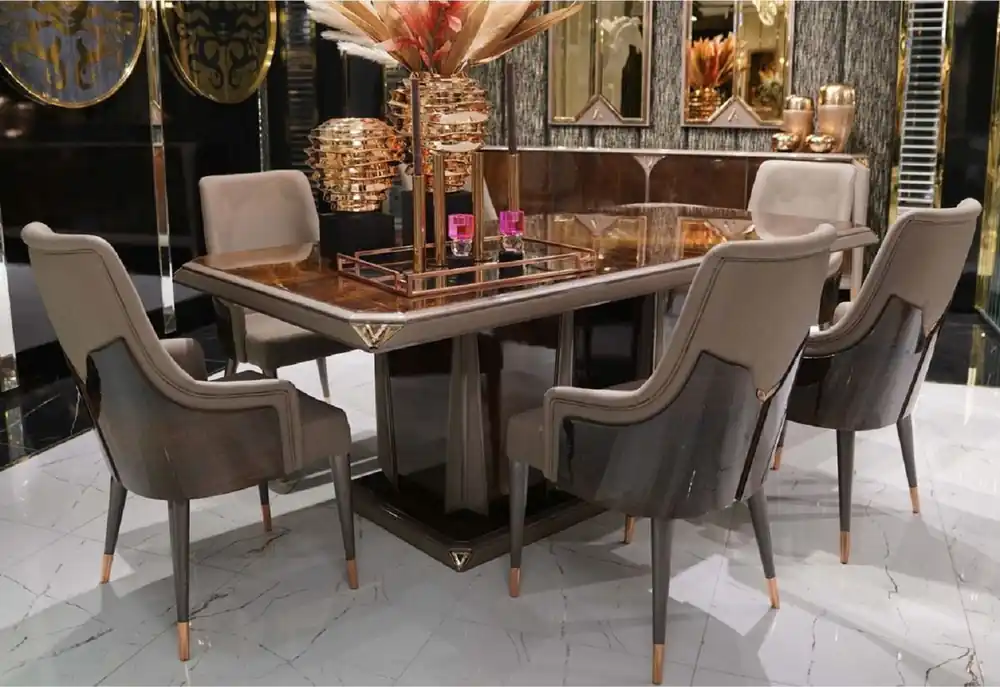 Casa Padrino mesa de comedor de lujo marrón oscuro / gris / cobre 226 x 112 x A. 70 cm - Mesa de cocina rectangular - Muebles de comedor - Muebles de lujo Expressversand