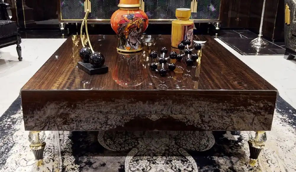 Must-Have Casa Padrino mesa de centro de lujo marrón oscuro / negro / oro 110 x 110 x A. 40 cm - Mesa de salón cuadrada - Muebles de salón - Muebles de madera maciza - Muebles de lujo