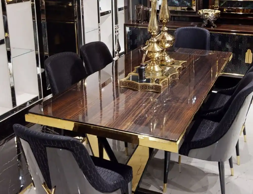 Casa Padrino mesa de comedor de lujo marrón oscuro / oro 220 x 110 x A. 81 cm - Mesa de cocina rectangular de madera maciza - Muebles de comedor - Muebles de lujo - Interiores de lujo Direktkauf