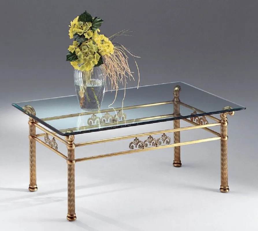Sofort Bestellen Casa Padrino mesa de centro de lujo latón / bronce antiguo 120 x 70 x A. 50 cm - Mesa de centro rectangular de latón con tapa de vidrio - Muebles de salón - Calidad de lujo - Hecho en Italia