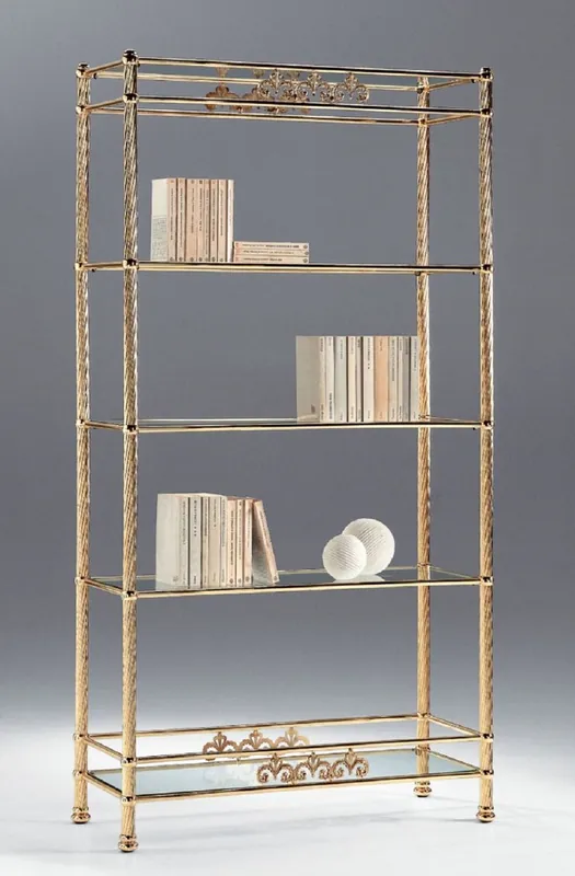 Bestseller Casa Padrino armario estante de latón de lujo con estantes de vidrio 90 x 36 x A. 170 cm - Armario de salón - Mueble de oficina - Muebles de salón de lujo - Calidad de lujo - Hecho en Italia