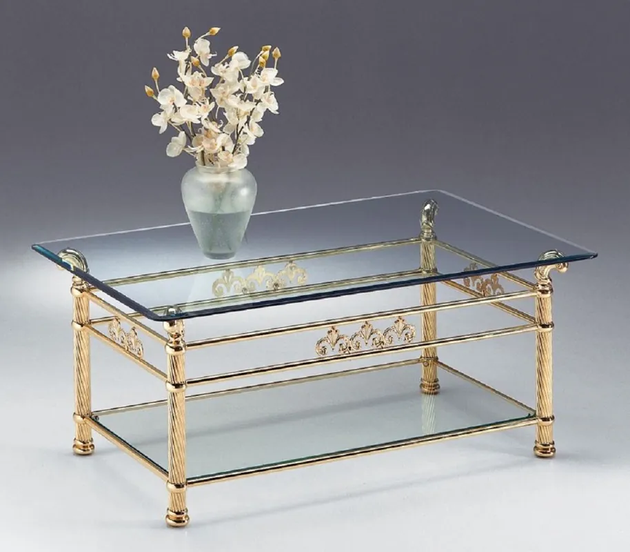 Casa Padrino mesa de centro de latón de lujo 120 x 70 x A. 50 cm - Mesa de centro rectangular de latón con tapa de vidrio - Muebles de salón - Calidad de lujo - Hecho en Italia Nur Für Kurze Zeit