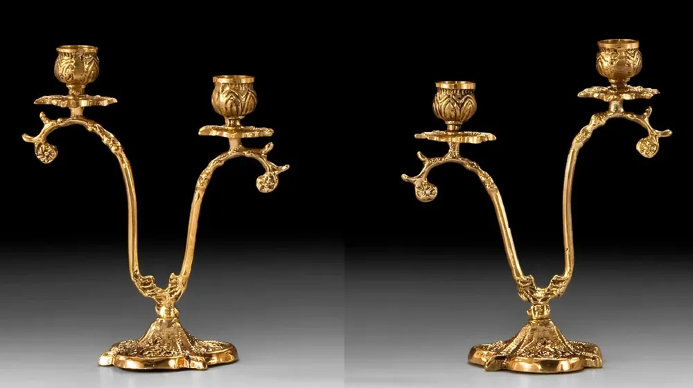 Highlight Casa Padrino conjunto de portavelas barroco de lujo oro 15 x A. 19 cm - Portavelas de bronce de estilo barroco hecho a mano - Accesorios barrocos - Interior barroco - noble y magnífico