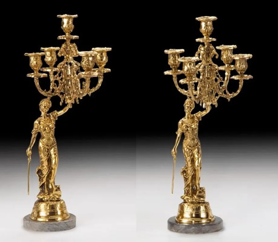 Wochenendangebot Casa Padrino conjunto de portavelas barroco de lujo oro / gris Ø 22 x A. 48 cm - Portavelas de bronce de estilo barroco hecho a mano - Accesorios barrocos - Interior barroco - noble y magnífico