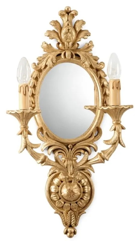 Preisknaller Casa Padrino lámpara de pared doble barroco de lujo con espejo oro 35 x 15 x A. 61 cm - Magnífica lámpara de pared estilo barroco - Noble y Magnífica - Calidad de Lujo - Hecho en Italia