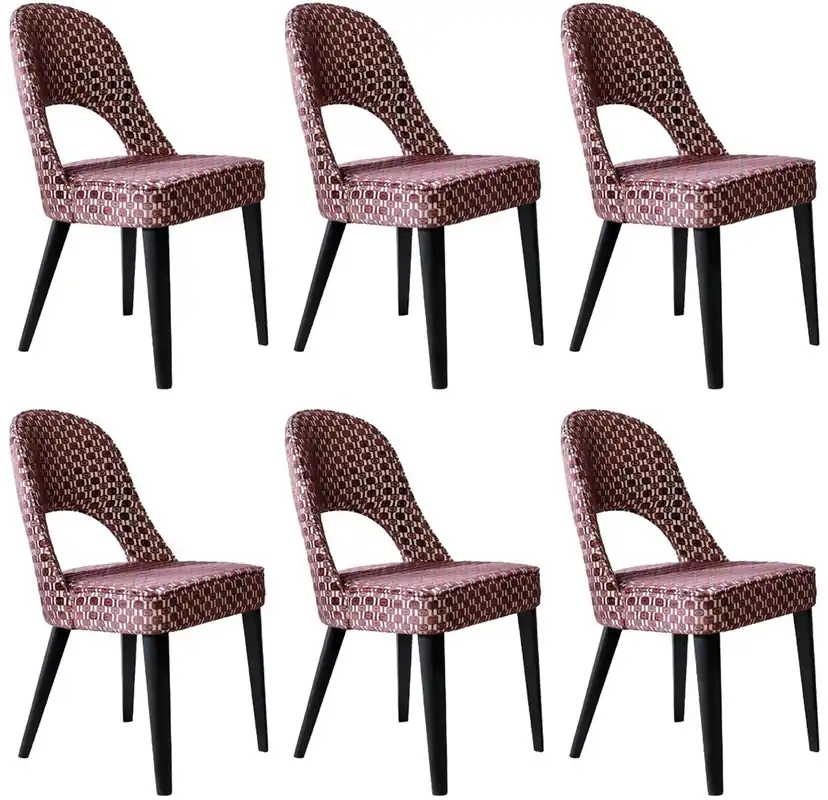 Casa Padrino conjunto de 6 sillas de comedor Art Deco de lujo rojo / blanco / negro 49 x 61 x A. 89 cm - Sillas de cocina Art Deco con patrón - Muebles de comedor de lujo - Muebles Art Deco Neu