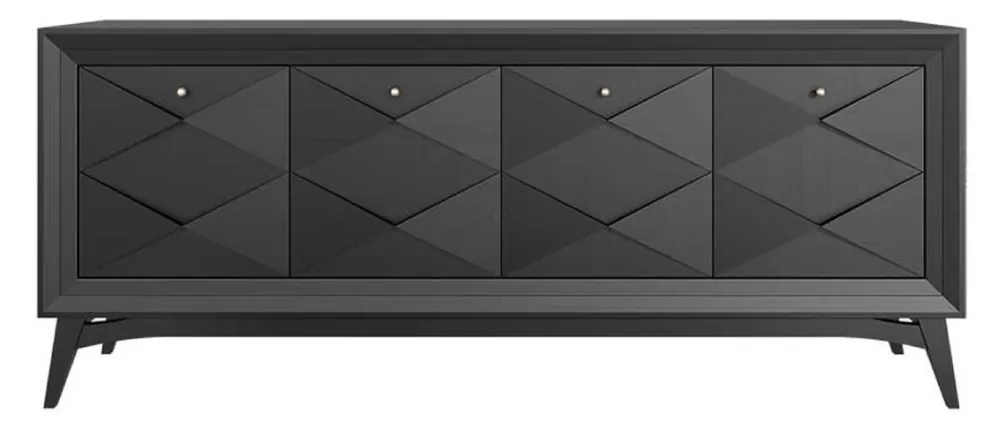 Expressversand Casa Padrino aparador Art Deco de lujo negro 220 x 50 x A. 92 cm - Gabinete de madera maciza noble con 4 puertas - Muebles de comedor - Muebles Art Deco - Muebles de lujo
