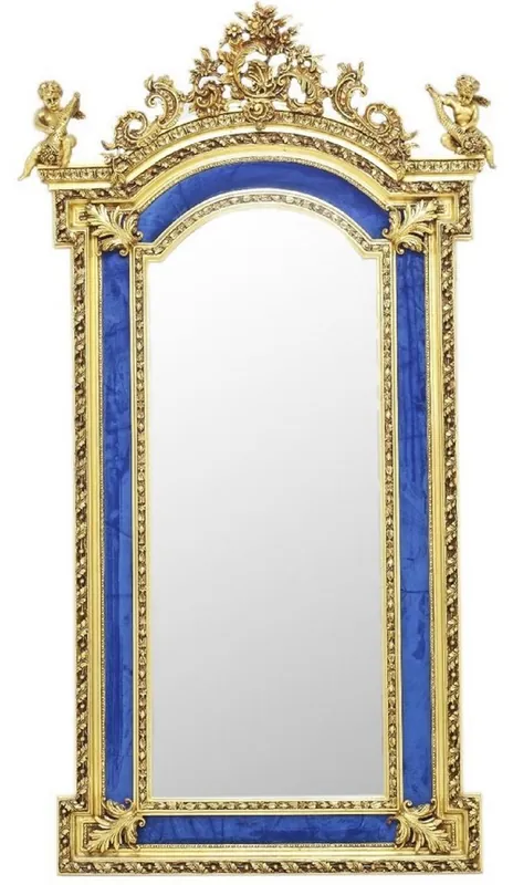 Casa Padrino espejo barroco oro / azul - Espejo de estilo barroco con decoraciones - Espejo de pared rectangular estilo barroco - Espejo guardarropa barroco - Muebles estilo barroco Günstig