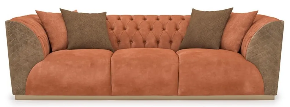 Casa Padrino sofá Chesterfield de lujo naranja / marrón / latón 250 x 98 x A. 73 cm - Sofá de salón - Muebles de salón - Muebles Chesterfield - Muebles de lujo - Interior de salón Sale