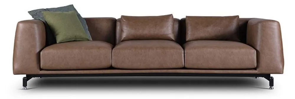 Casa Padrino sofá de cuero de lujo marrón vintage / negro / plata 260 x 93 x A. 67 cm - Sofá de salón con cuero genuino de alta calidad - Muebles de salón de lujo - Muebles de hotel Letzte Chance