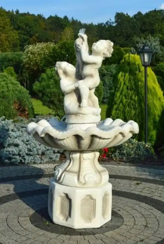 Must-Have Casa Padrino fuente barroco blanco / gris Ø 89 x A. 185 cm - Magnífica fuente de jardín estilo barroco - Fuente redonda de piedra para decoración de jardín - Decoración de jardín barrocos