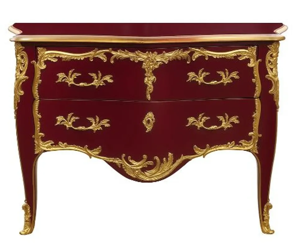 Aktuell Casa Padrino cómoda barroco con 2 cajones rojo burdeos antiguo / oro - Cómoda de madera maciza hecha a mano en estilo barroco - Muebles barrocos hechos a mano - Noble y Magnífico