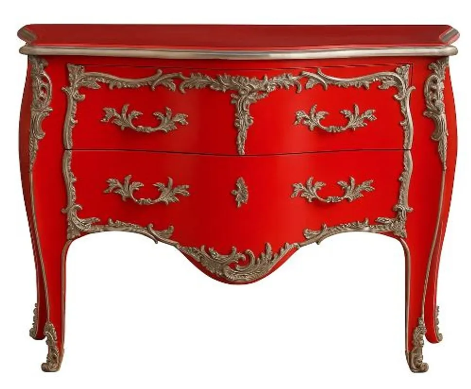 Casa Padrino cómoda barroco con 2 cajones rojo antiguo / plata - Cómoda de madera maciza hecha a mano en estilo barroco - Muebles barrocos hechos a mano - Noble y Magnífico Sofort Bestellen