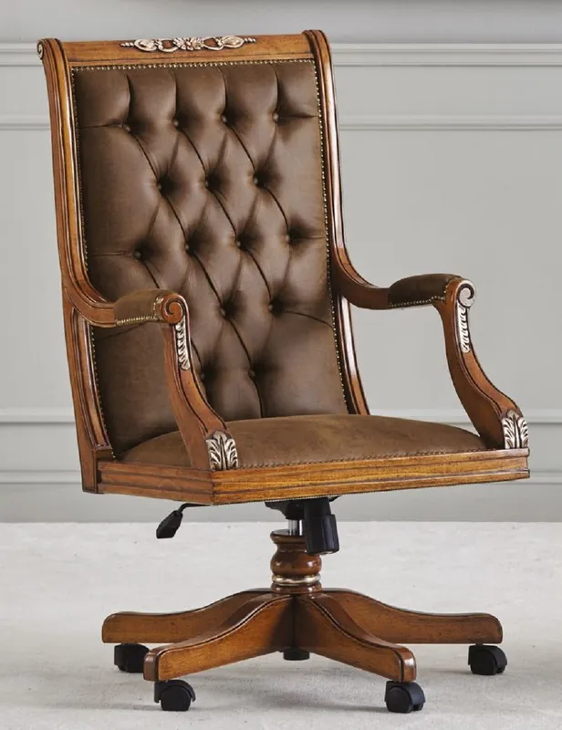 Casa Padrino silla de escritorio Chesterfield barroco de lujo marrón - Silla de oficina de estilo barroco ajustable en altura con cuero artificial - Muebles de oficina barrocos - Hecho en Italia Preisknaller
