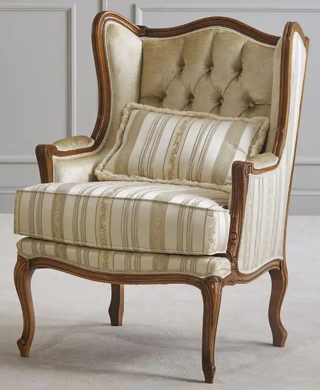 Wochenendangebot Casa Padrino sillón barroco de lujo oro / crema / marrón - Sillón de salón de estilo barroco hecho a mano con rayas - Muebles de salón de estilo barroco de lujo - Calidad de Lujo - Hecho en Italia