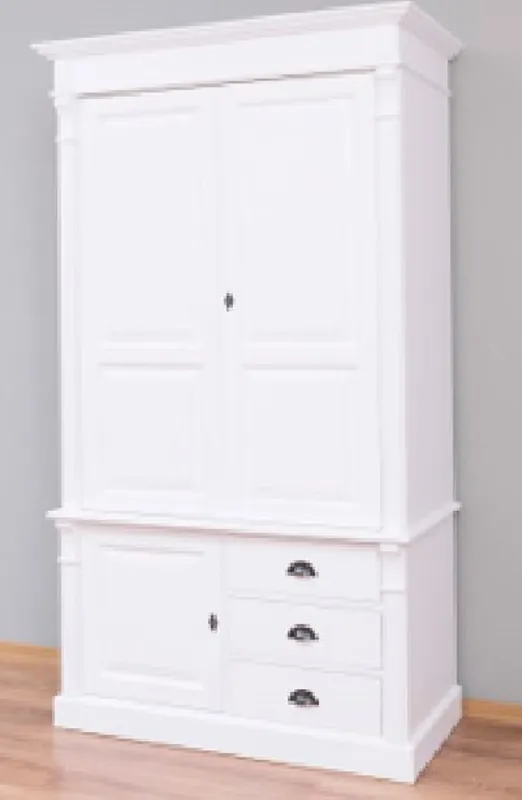 Casa Padrino armario de dormitorio de estilo campestre blanco 120 x 59 x A. 210 cm - Armario de madera maciza con 3 puertas y 3 cajones - Muebles de dormitorio de madera maciza estilo campestre Highlight