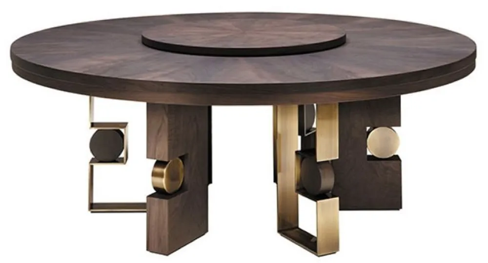 Casa Padrino Mesa de Comedor de Lujo Marrón Oscuro / Latón Ø 160 x A. 76 cm - Mesa de Comedor Redonda de Madera Maciza - Muebles de Comedor de Lujo Italiano - Muebles de Lujo - Hecho en Italia Mega-Angebot