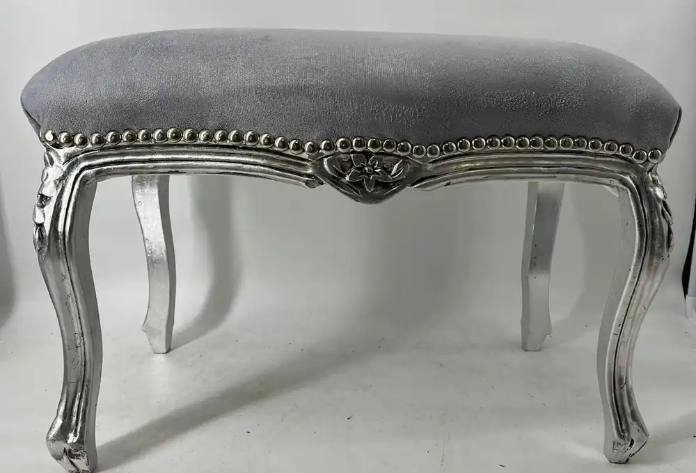 Abverkauf Casa Padrino taburete barroco gris / plata - Taburete de estilo antiguo hecho a mano - Muebles de salón en estilo barroco - Muebles barrocos