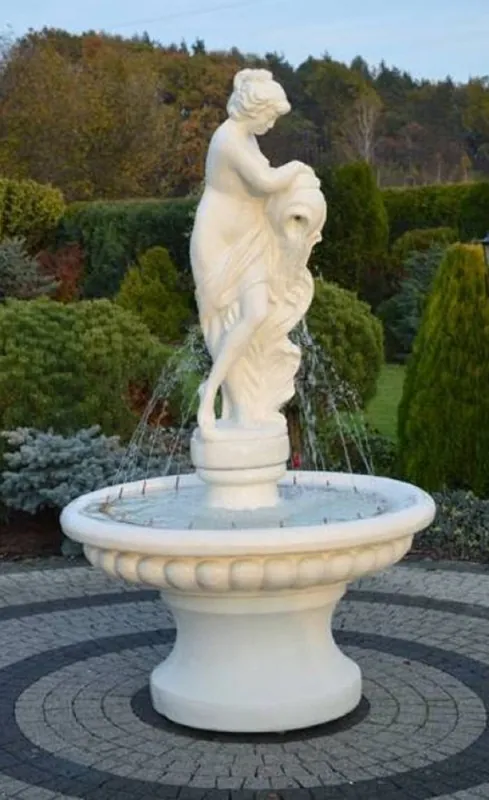 Sale Casa Padrino fuente barroco blanco Ø 120 x A. 196 cm - Magnífica fuente de jardín de estilo barroco - Fuente redonda de piedra para decoración de jardín - Accesorios de decoración de jardín barroco